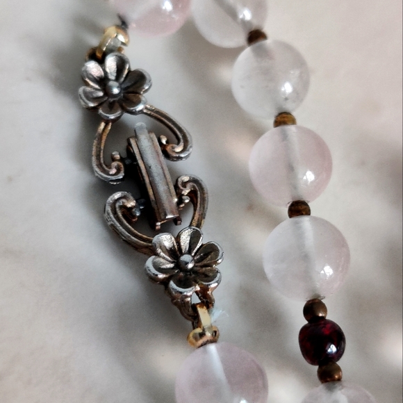 Vintage Genuine Rose Quartz Necklace with Garnet - Picture 8 of 13